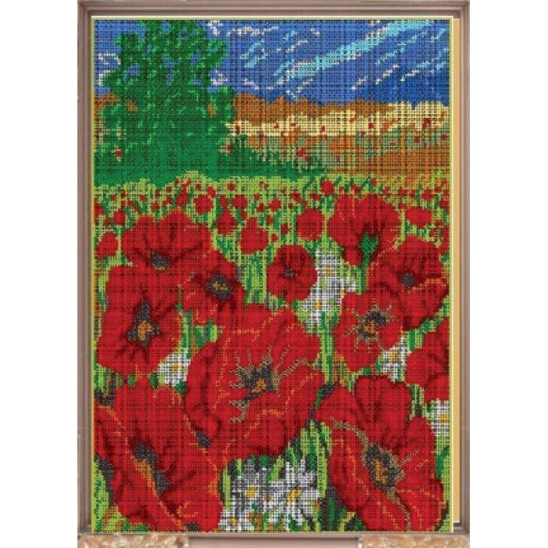 329П Набор для вышивания бисером «Полевые маки» бисер Чехия 30x38 см
