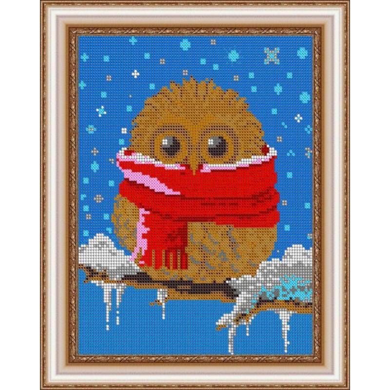 «Светлица» набор для вышивания бисером №493П «Зимняя совушка» бисер Чехия 19x24 см