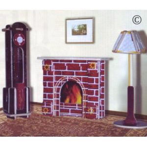 Сборная деревянная модель 'Часы, лампа и камин' (цветная)