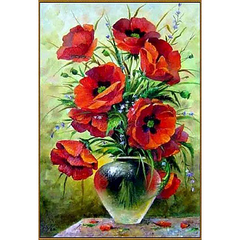 Алмазная мозаика «Маковый букет», 29 смx19 см, 31 цвет