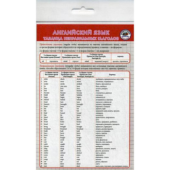 Английский язык. Неправильные глаголы. Шпаргалка