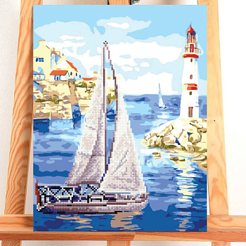Роспись по номерам без подрамника и алмазная вышивка 'Парусник', 30x40 см