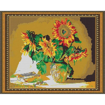 'Подсолнухи' 38x30см набор на атласе для вышивания чешским бисером ВЛ-010П